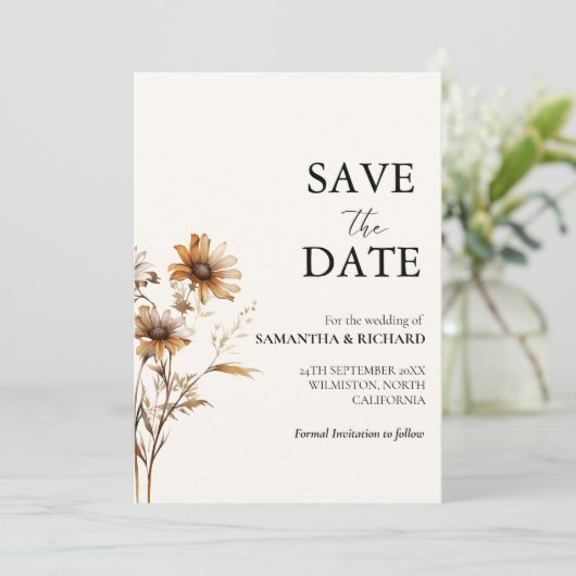 Invitation Boho Sage Green Mariage Fleur sauvage Enregistrer (Debout devant)