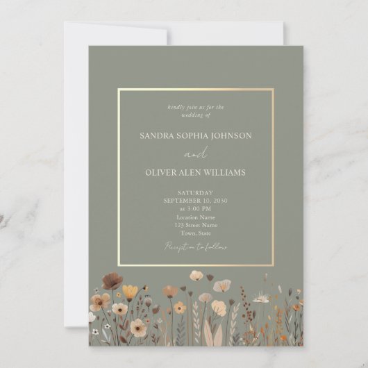 Invitation Boho Sage Green Mariage QR Code (Devant)
