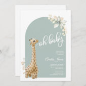 Invitation Boho Sage Green Pampas Grass Giraffe Baby shower (Devant / Derrière)