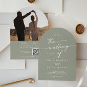 Invitation Boho Sage Green Photo QR Code Arch Mariage