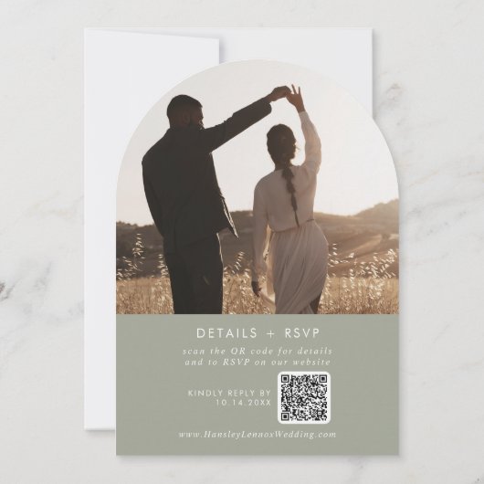 Invitation Boho Sage Green Photo QR Code Arch Mariage (Dos)