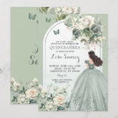 Invitation Boho Sage Green Princess Butterfly Quinceañera (Devant / Derrière)