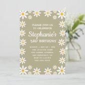 Invitation Boho Sage Green Retro Daisies Anniversaire (Debout devant)