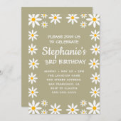 Invitation Boho Sage Green Retro Daisies Anniversaire (Devant / Derrière)