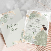 Invitation Boho Sage Green Robe Rose Princesa Quinceañera