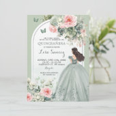 Invitation Boho Sage Green Rose Floral Princess Quinceañera (Debout devant)