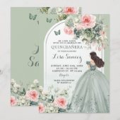 Invitation Boho Sage Green Rose Floral Princess Quinceañera (Devant / Derrière)