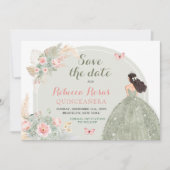 Invitation Boho Sage Green Rose Quinceañera Enregistrer La Da (Devant)