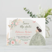 Invitation Boho Sage Green Rose Quinceañera Enregistrer La Da (Debout devant)