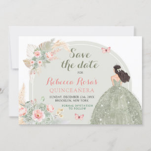 Invitation Boho Sage Green Rose Quinceañera Enregistrer La Da