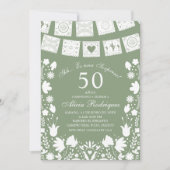 Invitation Boho Sage Green Talavera Mexican Surprise Birthday (Devant)
