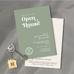 Invitation Boho Sage Green Typographie Affaires Open House