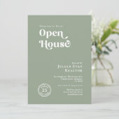 Invitation Boho Sage Green Typographie Affaires Open House (Debout devant)