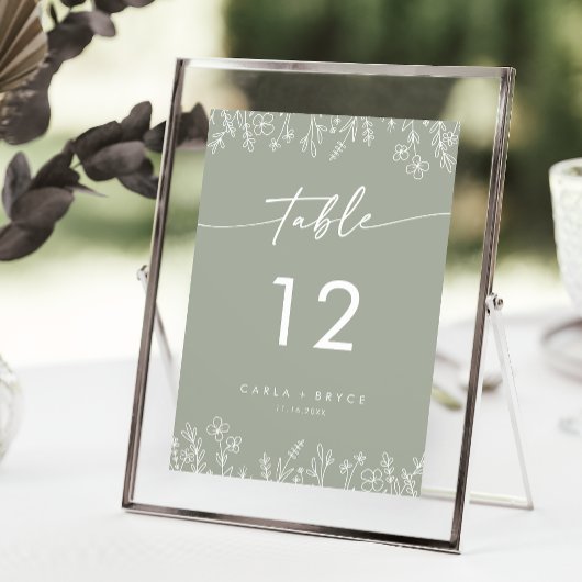 Invitation Boho Sage Green Wildflower Wedding Table Numbers