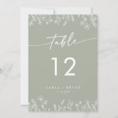 Invitation Boho Sage Green Wildflower Wedding Table Numbers (Devant)