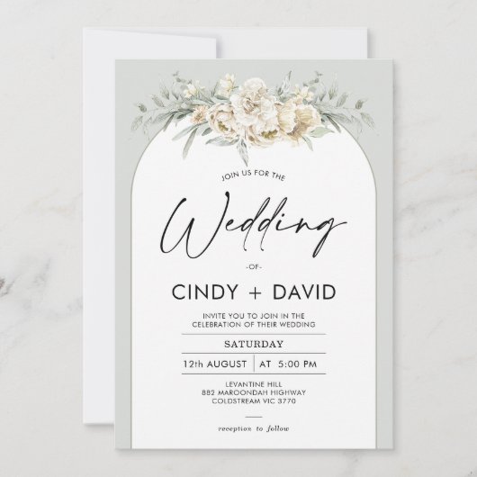 Invitation Boho Sage Vert Arche Florale Mariage (Devant)