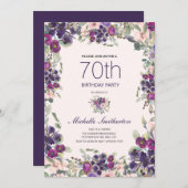 Invitation Boho Sage Vert Feuilles violet rose floral 70e (Devant / Derrière)
