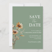 Invitation Boho sage Vert Fleur sauvage Mariage Enregistrer L (Devant)
