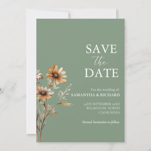 Invitation Boho sage Vert Fleur sauvage Mariage Enregistrer L (Devant)