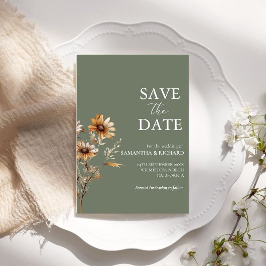 Invitation Boho sage Vert Fleur sauvage Mariage Enregistrer L