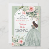 Invitation Boho Sage Vert rose Floral Quinceañera (Devant)