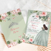 Invitation Boho Sage Vert rose Floral Quinceañera