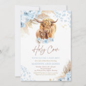 Invitation Boho Saint Vache Bleu Pampas Baby shower Garçon en (Devant)