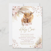 Invitation Boho Saint Vache rose Pampas Baby shower en herbe (Devant)