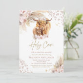 Invitation Boho Saint Vache rose Pampas Baby shower en herbe (Debout devant)