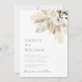 Invitation boho sauge vert et pampas herbe mariage (Devant)
