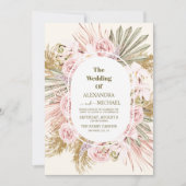 Invitation boho sauge vert et pampas herbe mariage (Devant)