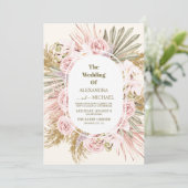 Invitation boho sauge vert et pampas herbe mariage (Debout devant)