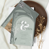 Invitation Boho sauge vert photo noms script arche mariage