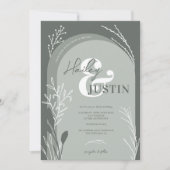 Invitation Boho sauge vert photo noms script arche mariage (Devant)