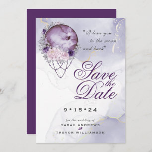 Invitation Boho Sauvez la date Dusty Purple Celestial Mandala