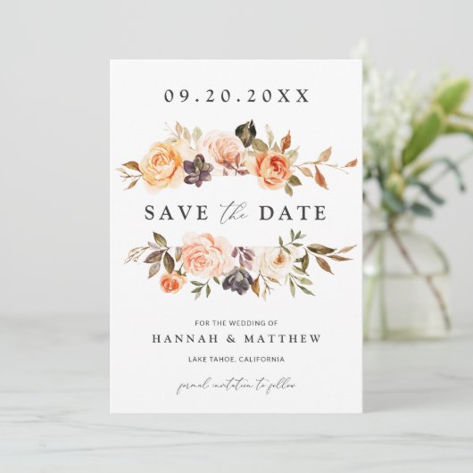 Invitation Boho Save the Date automnal, Save the Date avec ph (Debout devant)
