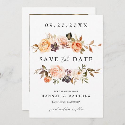 Invitation Boho Save the Date automnal, Save the Date avec ph (Devant / Derrière)