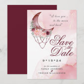 Invitation Boho Save the Date Rose Marron Croissant de Lune (Devant / Derrière)