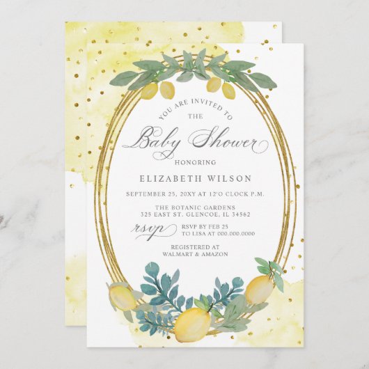 Invitation Boho Script Citron Baby shower d'été (Devant / Derrière)