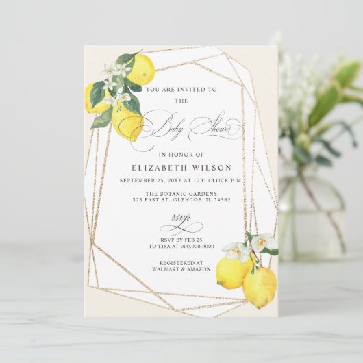 Invitation Boho Script Citron Baby shower d'été (Debout devant)