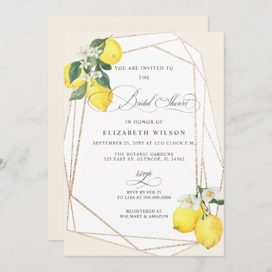 Invitation Boho Script Citron Fête des mariées d'été (Devant / Derrière)