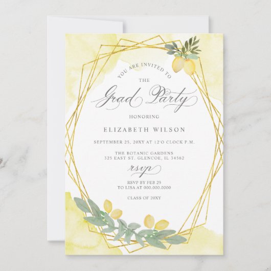 Invitation Boho Script Lemon Summer Photo Graduation (Devant)