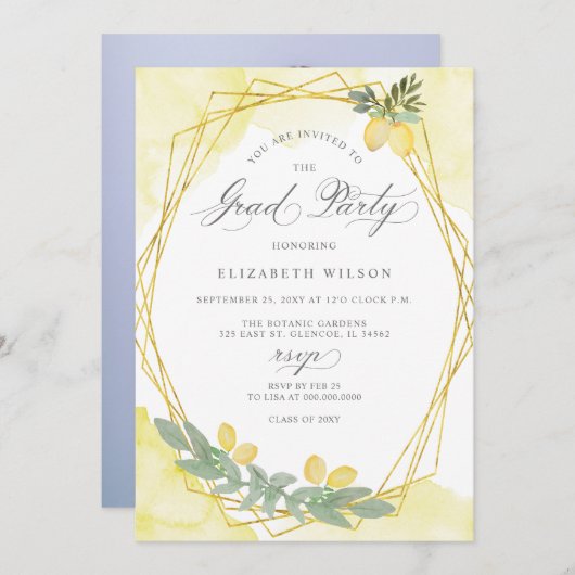 Invitation Boho Script Lemon Summer Photo Graduation (Devant / Derrière)