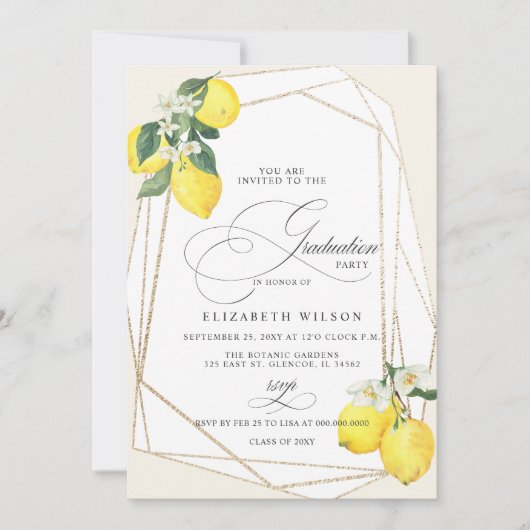 Invitation Boho Script Lemon Summer Photo Graduation (Devant)