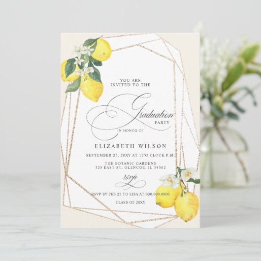 Invitation Boho Script Lemon Summer Photo Graduation (Debout devant)