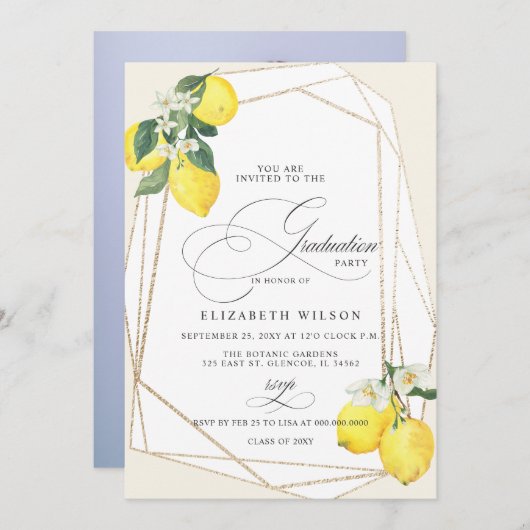 Invitation Boho Script Lemon Summer Photo Graduation (Devant / Derrière)