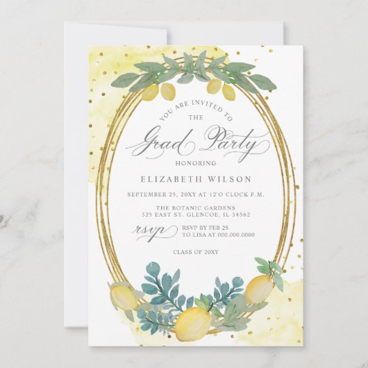 Invitation Boho Script Lemon Summer Photo Graduation (Devant)