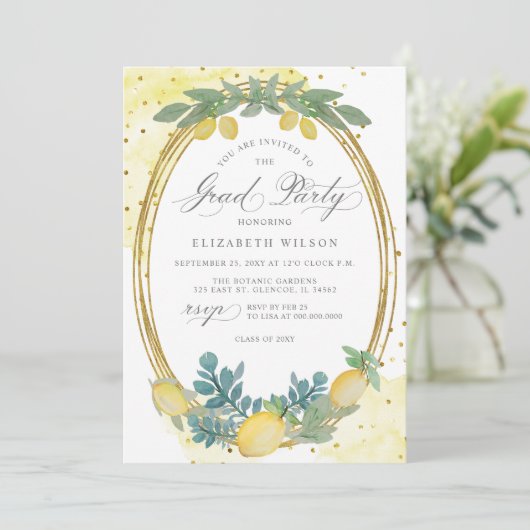 Invitation Boho Script Lemon Summer Photo Graduation (Debout devant)
