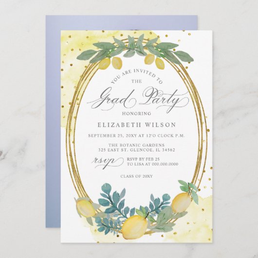 Invitation Boho Script Lemon Summer Photo Graduation (Devant / Derrière)