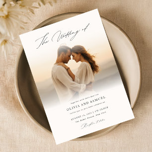 Invitation Boho Script manuscrit Romantique Mariage photo